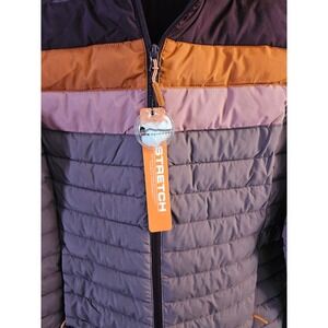 HFX Outdoors Puffer Jacket Color Block Stripe Full Zip Hooded Women's Size L